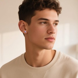 AOBOCO 14K White Gold Plated Brilliant Cut Simulated Diamond Stud Earrings Sterling Silver 6mm June Purple Crystal Hypoallergenic Stud Earrings for Women Men June Birthstone Earrings Christmas Holiday Birthday Gifts (6mm Purple)