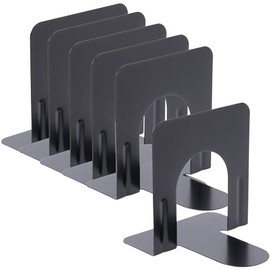 1InTheOffice Bookends for Shelves, Heavy Duty Black Metal L-Shaped Bookends, Non Skid, (3 Pairs)