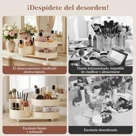 Organizador de Maquillaje,Porta Brochas de Maquillaje Giratorio 3603Capas  Organizador Multifuncional de Cosmeticos de 2 Capas, Antideslizante E...   