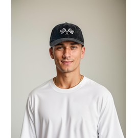 Wodeal Wodeal Racing Car Flag Hat for Men Women, Adjustable Embroidered Washed Race Car Baseball Cap Black