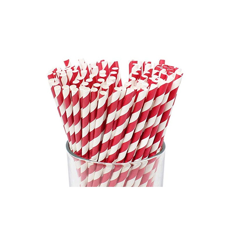 Paper Straws 30Pcs/50Pcs Pack Red and White Stripe Biodegradable Drinking,