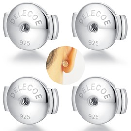 2 Paris Sterling Silver Locking Earring Backs Replacements for Diamond Studs, 925 Silver Screw Earring Backs, Secure Hypoallergenic Secure Earring Backs, No Fading Comfort Earring Backs Silver