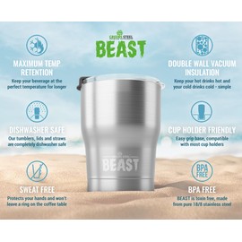 Beast Tumbler - 300 ml (10 oz), Steel | Reusable Stainless Steel, Vacuum Insulated Cup | Double Wall Travel Flask Perfect for Hot or Iced Coffee | BPA Free