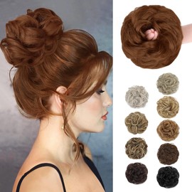 MORICA 1PCS Messy Hair Bun Hair Scrunchies Extension Curly Wavy Messy Synthetic Chignon for Women (Light Golden Auburn##)