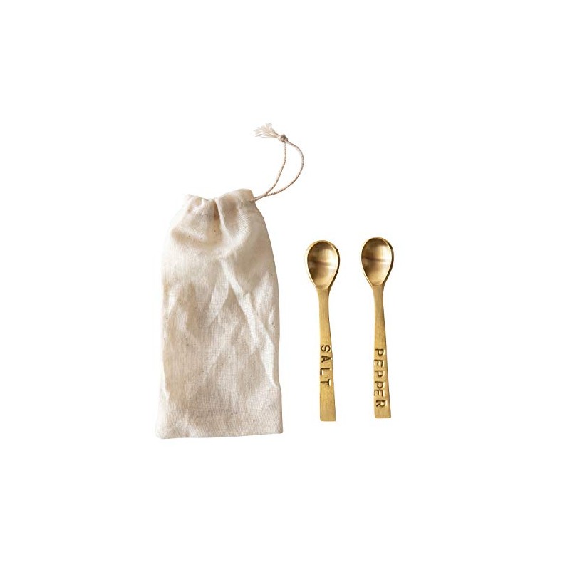 Creative Co-Op Metal "Salt" & "Pepper" Spoons in Drawstring Bag,