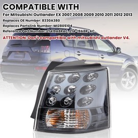 Clidr Right Side Tail Light Assembly for Mitsubishi Outlander EX 2007 2008 2009 2010 2011 2012 2013 Outer Brake Light Tail Lamp Passenger (Don't fit for mitsubishi outlander V4)