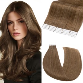 Elailite Tape in Hair Extensions Human Hair 20 Pcs - Invisible Skin Weft Real Remy Hair Extension Straight (#6 Light Brown, 22 Inch-50g)