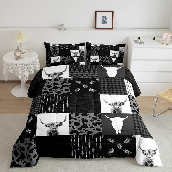 Feelyou Cow Print Comforter Set Highland Cattle Comforter Retro Farmhouse