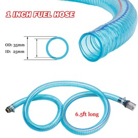 1 Inch Suction Hose, Fuel Transfer Hose for Oil/Diesel/Kerosene/Gasoline Transfer Pump, 6.5FT Long with 3/4 & 1 Inch Threaded Couplings