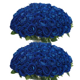LFF 50 Pcs Blue Fake Roses, Roses Artificial Flowers with 20" Stems, Velvet Roses Bouquet for Wedding, DIY Arrangements, Party Centerpiece, Valentine's Day, Romantic Home Decor(Blue)