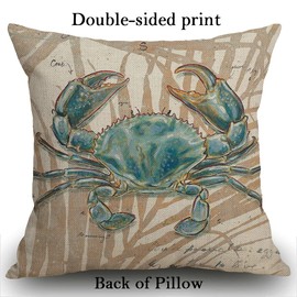 Smooffly Ocean Beach Outdoor Cushion Cover Decorative Sea Coastal Theme Decor Throw Pillow Covers Case Square Pillowcase 18x18 Crab Decorations for Patio Couch Sofa,Marine Animals Pillowcase 45x45cm