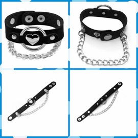 80s 90s Womens Faux Leather Bracelets with Heart/Pyramid/Chain,3Pcs Emo Punk Wrap Wrist Cuffs Jewelry Accessories Gothic Gift