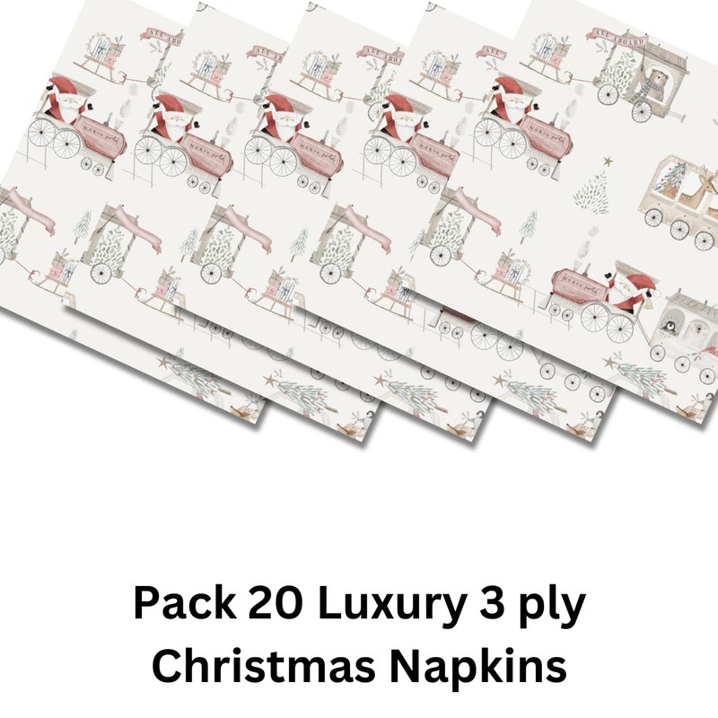 Glick Luxury Christmas Napkins, Pack 20, 3 Ply, All Aboard