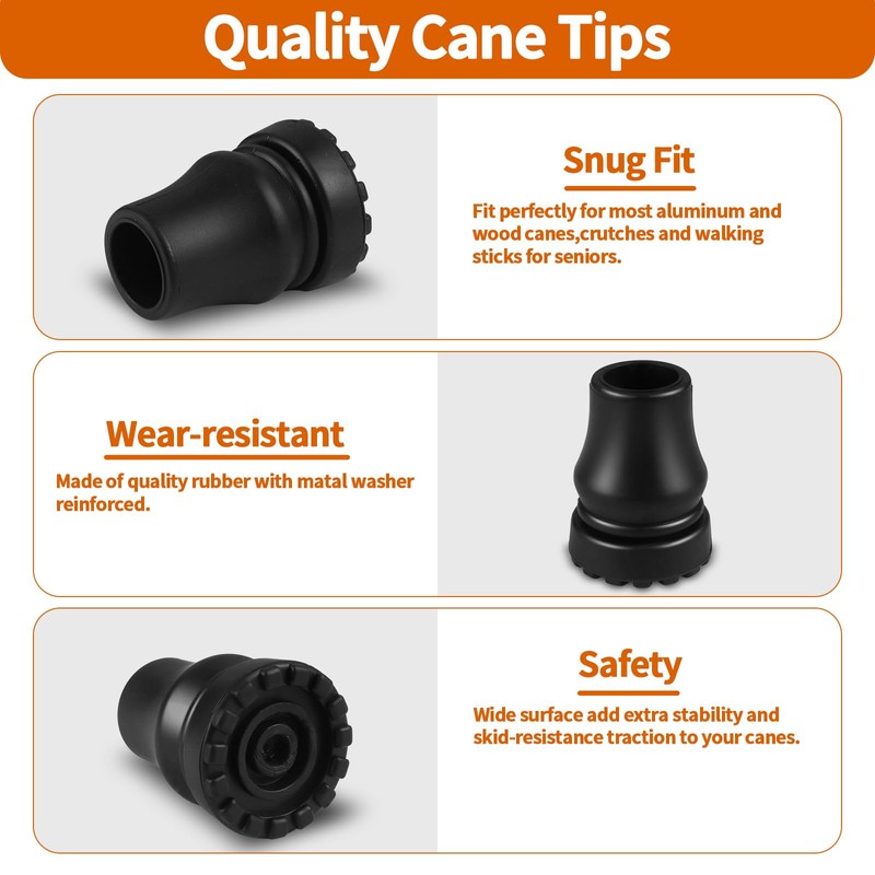 Cane Tips 3/4 Inch, Heavy Duty Rubber Cane Tips Replacement