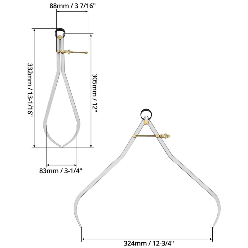 QWORK Outside Calipers, Precision Quick-Spring Nut Adjustment 12 Inch Jaw