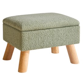 YMYNY Storage Ottoman, Footstool, Small Foot Stool with Sturdy Wood Legs Stool, Teddy Velvet Foot Rest with Padded Seat, for Living Room Bedroom Couch Enterway 15.75''D×11.81"W×11.02"H Green UHBD042GR