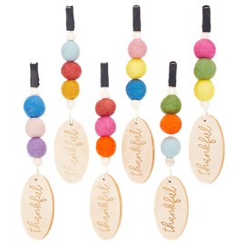 DELORIGIN 6Colors Wool Felt Ball Car Diffuser Car Diffuser Vent Clip Wood, 6pcs Essential Oil Car Diffuser Car Air Vent Clips with Lettering Wooden Pendant Boho Car Accessories for Car Interior Decor