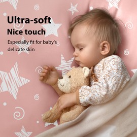 FIEMOL Baby Crib Sheets Girl, 3 Pack Toddler Bed Sheets Fit for 52”x28” Standard Crib and Toddler Mattresses, Super Soft Microfiber Pink Stars