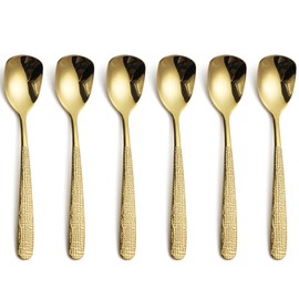Dessert Spoons Set of 6,Stainless Steel Gold Dessert Spoon,Ice Cream Spoons Small Spoon for Home Kitchen Coffee Bar