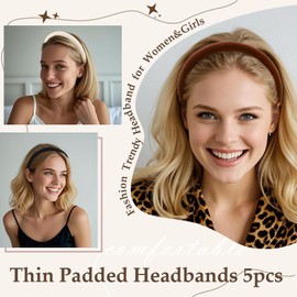 Aprince Padded Headbands for Women 5Pcs, Neutral Headband Non-slip, Thin Headbands with Soft Fabric, Comfortable Brown Headband, Head Bands for Women’s Hair, Plain Elastic Hairbands Fashion