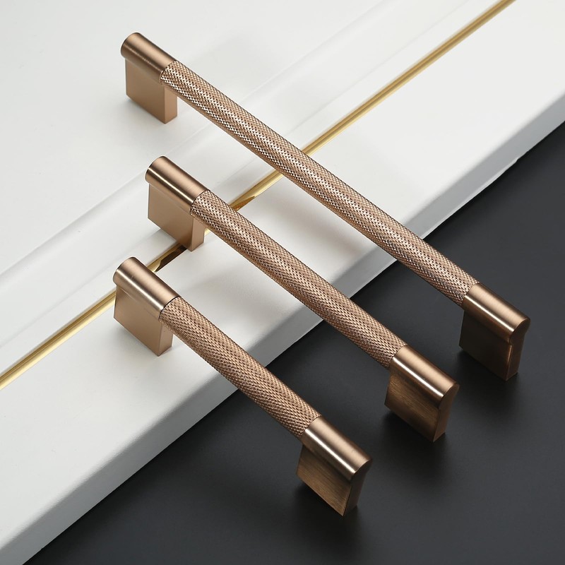 Asidrama 10 Pack 3.75 Inch(96mm) Champagne Bronze Cabinet Pulls Knurled
