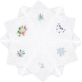 Framendino, paquete de 12 pañuelos de algodón para mujeres y mujeres, pañuelo de encaje con bordado floral, Blanco, 11 Pulgadas