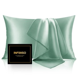 INFIIXSO Mulberry Silk Pillowcase for Hair and Skin, Silk Pillow Cases Standard Size with Hidden Zipper 20x26 Inches, Super Smooth and Soft Cooling Pillow Cases for Hot Sleepers(Mint Green, 1 Pack)