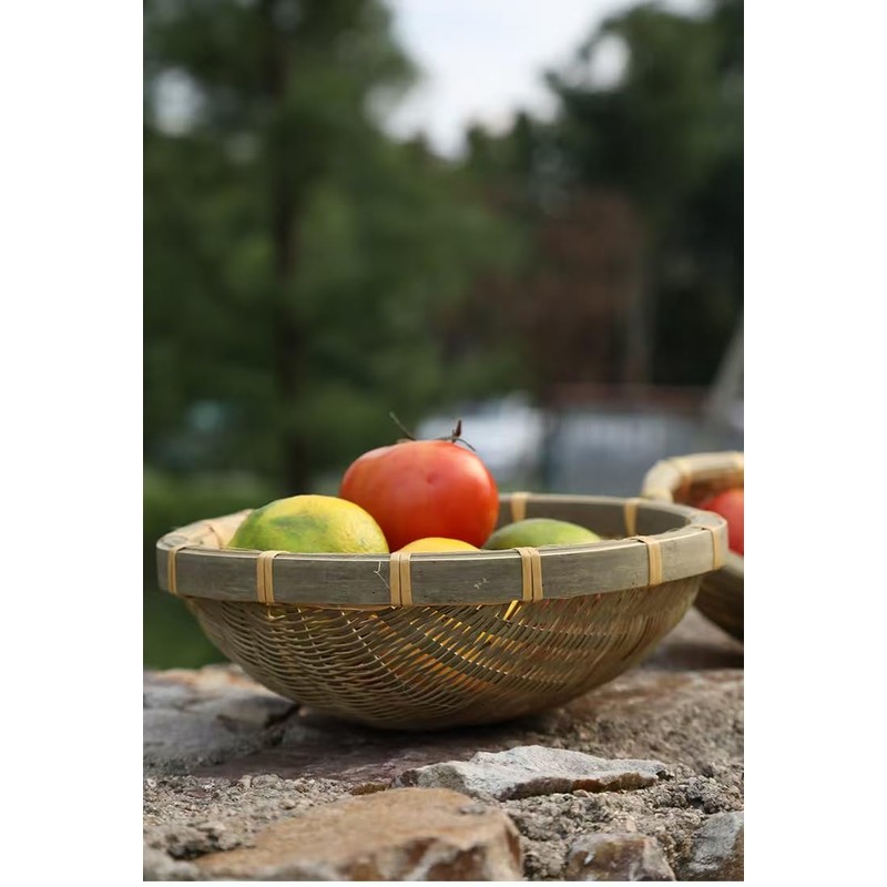 Handwoven Bamboo Sieve Basket, 17cm x 6cm, Natural