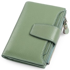 SENDEFN Women's Small Wallet, Women's Genuine Leather, with 14 Card Slots, RFID Blocking with Coin Compartment, Small Wallet, AF Light Green, Modern