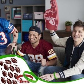 144PCS Football Party Favors 120PCS Brown Football Tattoos 24PCS Green and Brown Football Silicone Bracelets Wristbands for Football Game Touchdown Tailgate Cheerleaders Party Decoration favors