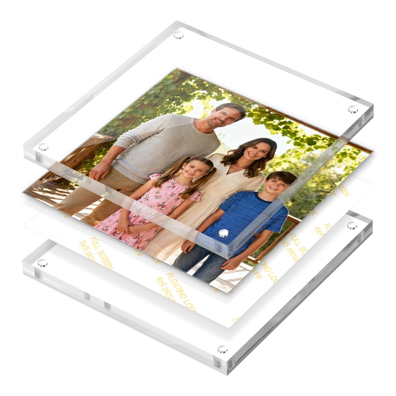 Vowcarol Acrylic 5x5 Picture Frame, Clear Two Sided Display, Free