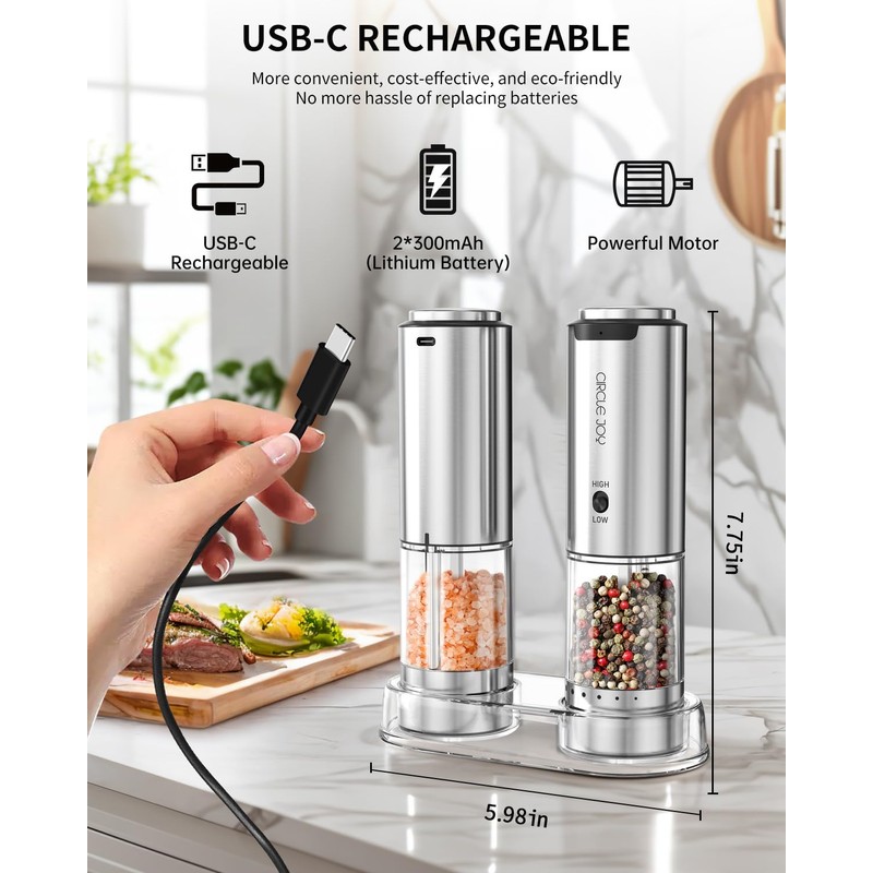 CIRCLE JOY Electric Salt and Pepper Grinder Set Stainless Steel