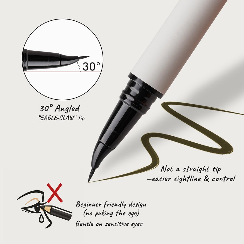 Curved Tip Brown Liquid Eyeliner Pen for Light Hair (Mocha