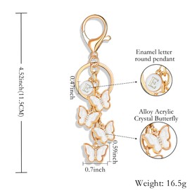 XGALBLA White Cute Initial Letter E Keychain for Women, Butterfly Bag Charms Acrylic Crystal Butterfly Letter Keyring Purse Bag Accessories