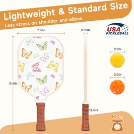 Womens Pickleball Paddles, Pickleball Paddles Set of 2, USAPA Approved Fiberglass Pickle Ball Set with 2 Cute Lightweight Pickleball Rackets, 2 Indoor &2 Outdoor Balls, 1 Pickleball Bag for Women