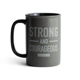 DaySpring - Strong & Courageous - Inspirational Ceramic Mug, 14oz, Gray (J4586)