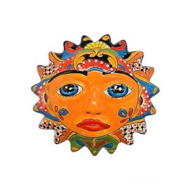 Talavera Pottery Store Hanging Wall Sun Hand Painted Indoor Outdoor Multi Colored Figure Glazed