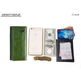 CONTACTS Genuine Leather Women Wallet RFID and Multifunctional Slim Bifold Zipper Clutch Wallet, seaweed green