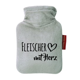 Huuraa Taschenwärmer Fleischer mit Herz Geschenk 0,2 Liter Grey Mini Veloursbezug Fleischer Geschenkidee