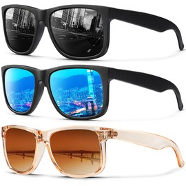 Mens Sunglasses Polarized, Retro Sunglasses for Men Women with UV Protection for Outdoors Fishing Running Driving(grey/ice blue/brown)