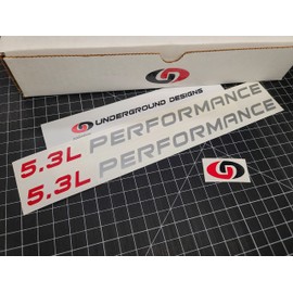 5.3L Performance Decals (2-Pack) Vortec V8 Engine Hood Stickers Truck Accessories fits Silverado Sierra Savana Express 1500 (Metallic Silver & Red)