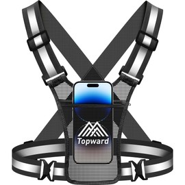 Topward Running Vest Chest Phone Holder for Women Men, Reflective Vest Safety Gear for Dog Walking Cycling - Adjustable Waist/Shoulder