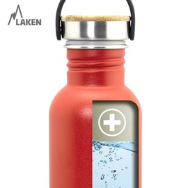 Laken Basic Stainless Steel Bottle, Water Bottle, Wide Opening with Stainless Steel Screw Cap with Bambo, BPA-Free, 0.50 L, Black
