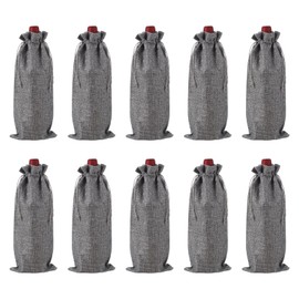 uxcell 10pcs Bolsas De Vino De Arpillera, Bolsas Regalo Para Botellas De Vino Con Cordones, Fundas Para Botellas De Licor Para Favores De Boda Navidad Cumpleaños Fiestas, Gris