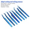 8pcs Eyelash Tweezers Stainless Steel Fine Tip Ergonomic Blue Titanium