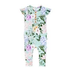 Posh Peanut Baby Girl Pajamas – Ruffled Cap Sleeve Romper PJs – Soft Viscose from Bamboo One-Piece for Babies & Toddlers(12-18 Months) Erin