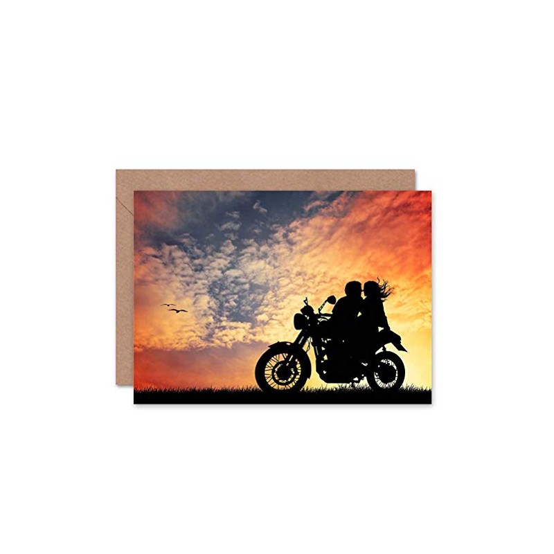 Wee Blue Coo Couple On Motorbike - Romantic Sunset Silhouette,