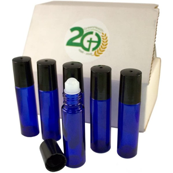 GreenHealth - Pack of 6 - Aromatherapy Glass Roll on Bottles, 10ml (1/3oz) Cobalt Blue Glass