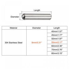 uxcell 8x55mm Dowel Pins, 5pcs 304 Stainless Steel Round Head Flat Chamfered End Dowel Pin Bunk Bed Pins Shelf Pegs Support Shelves Fasten Elements