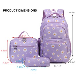 SIVENKE Daisy Printed School Backpack Set with Lunch Bag Pencil Case 3 Pieces School Bags for Teens Girls Boys Primary Junior Middle School Water Resistant Lightweight Bookbag Travel Rucksack